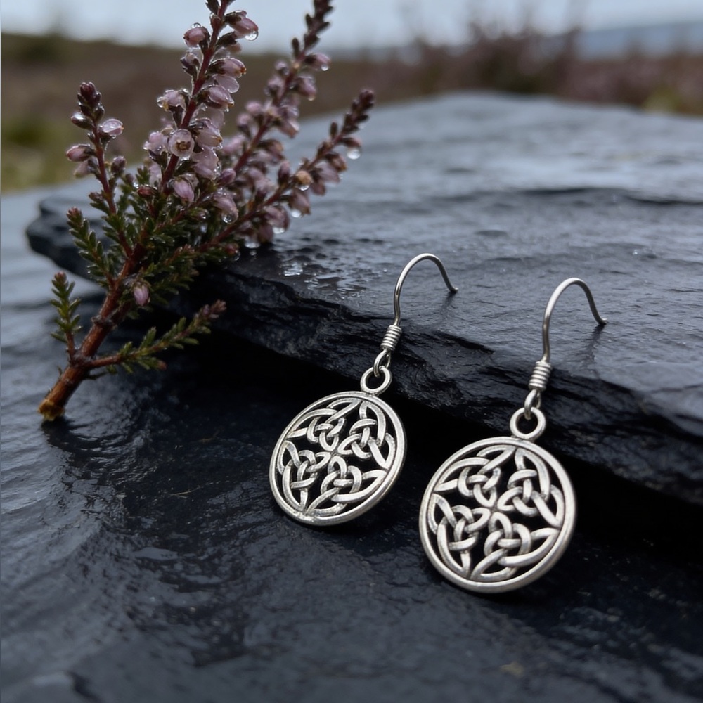 NWT 925 Sterling Silver Round Celtic Dangle Drop Earrings! Hypoallergenic! NEW!